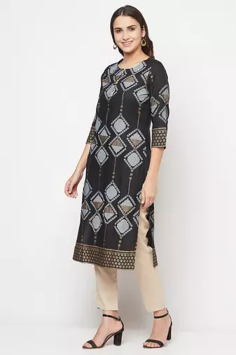 rayon screen print straight kurta,black,(s,m,l,xl,2xl,3xl)