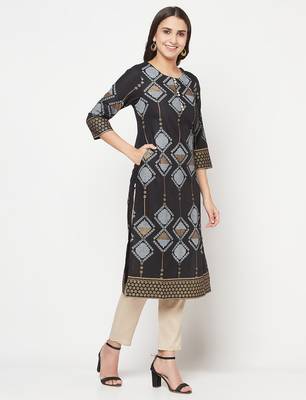 rayon screen print straight kurta,black,(s,m,l,xl,2xl,3xl) 3