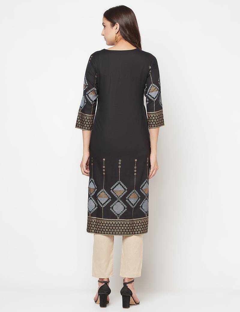 rayon screen print straight kurta,black,(s,m,l,xl,2xl,3xl)