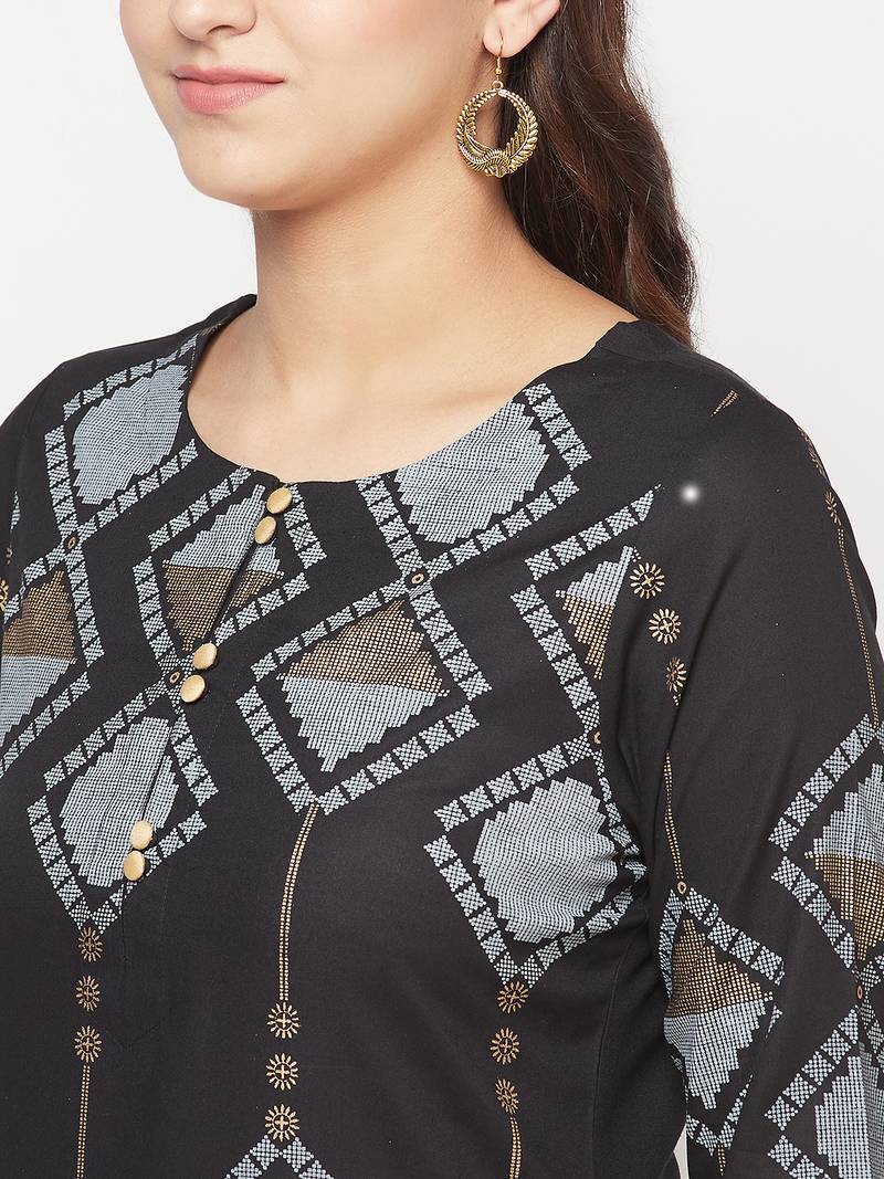 rayon screen print straight kurta,black,(s,m,l,xl,2xl,3xl)