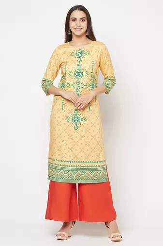 rayon digital screen print straight kurta,golden/beige,(s,m,l,xl,2xl,3xl)