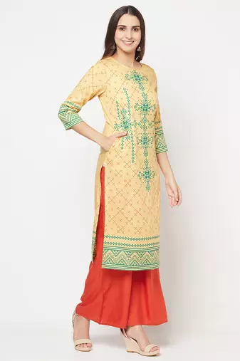 rayon digital screen print straight kurta,golden/beige,(s,m,l,xl,2xl,3xl)