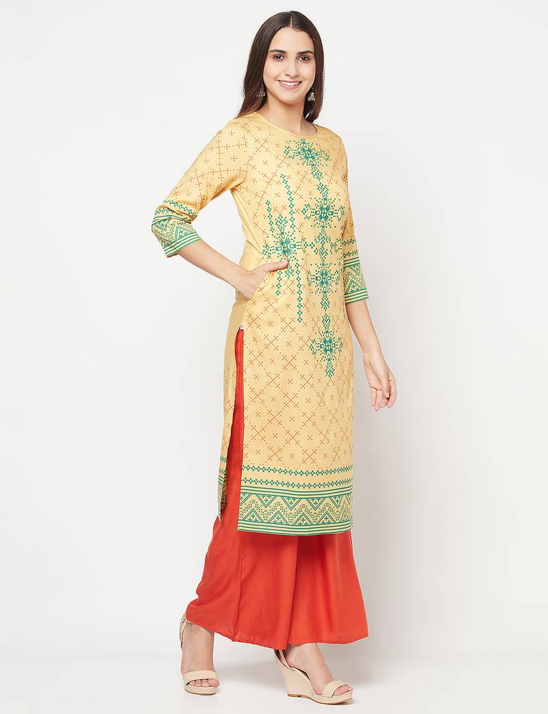 rayon digital screen print straight kurta,golden/beige,(s,m,l,xl,2xl,3xl)