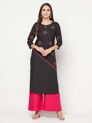 rayon block print straight kurta,black,(s,m,l,xl,2xl,3xl) 1