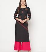 rayon block print straight kurta,black,(s,m,l,xl,2xl,3xl)