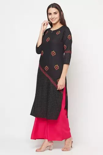 rayon block print straight kurta,black,(s,m,l,xl,2xl,3xl)