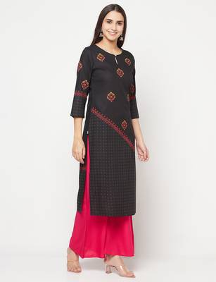 rayon block print straight kurta,black,(s,m,l,xl,2xl,3xl) 3