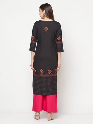 rayon block print straight kurta,black,(s,m,l,xl,2xl,3xl) 4
