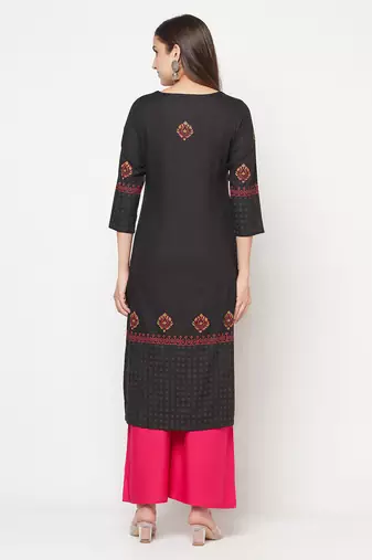 rayon block print straight kurta,black,(s,m,l,xl,2xl,3xl)