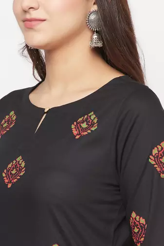 rayon block print straight kurta,black,(s,m,l,xl,2xl,3xl)