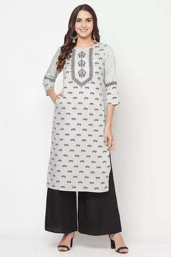 rayon screen print straight kurta,light grey,(s,m,l,xl,2xl,3xl)