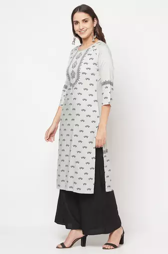 rayon screen print straight kurta,light grey,(s,m,l,xl,2xl,3xl)