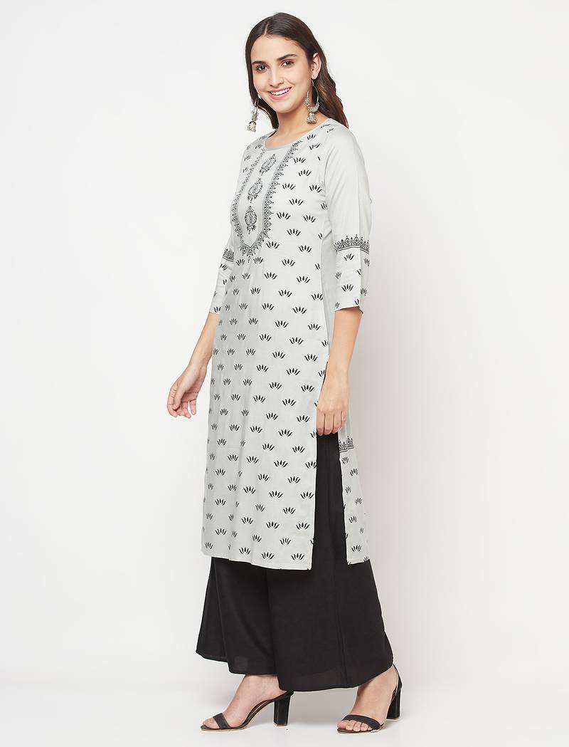rayon screen print straight kurta,light grey,(s,m,l,xl,2xl,3xl)