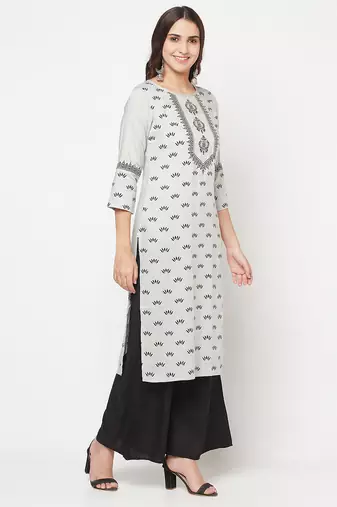 rayon screen print straight kurta,light grey,(s,m,l,xl,2xl,3xl)