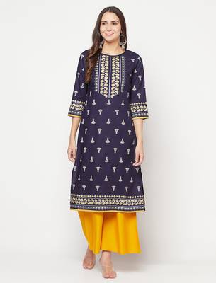 rayon screen print straight kurta,navy blue,(s,m,l,xl,2xl,3xl) 1