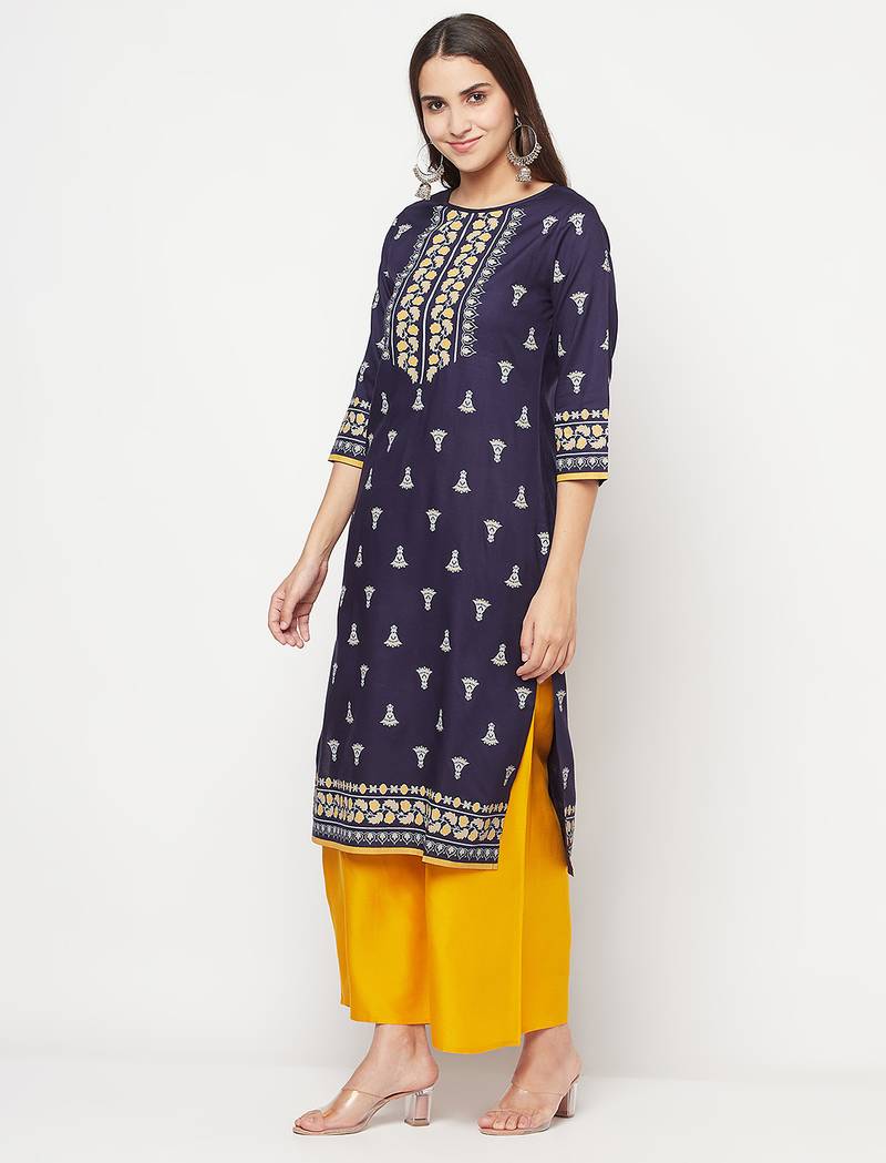 rayon screen print straight kurta,navy blue,(s,m,l,xl,2xl,3xl)
