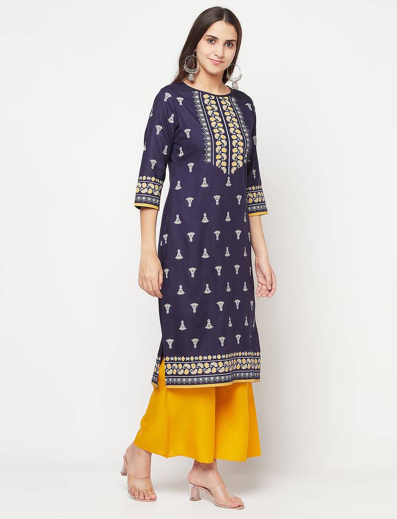 rayon screen print straight kurta,navy blue,(s,m,l,xl,2xl,3xl)