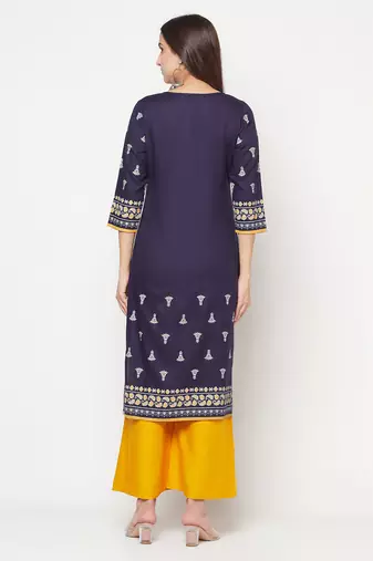 rayon screen print straight kurta,navy blue,(s,m,l,xl,2xl,3xl)