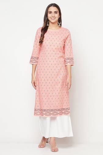 rayon digital screen print straight kurta peach