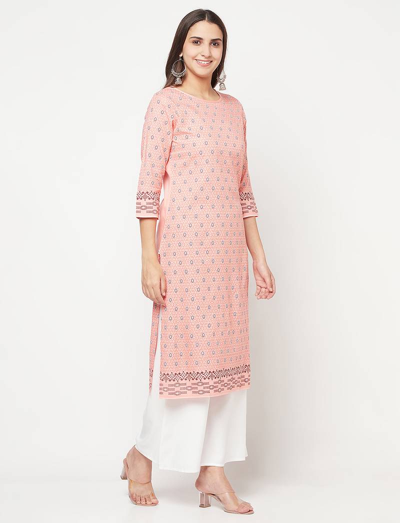 rayon digital screen print straight kurta,peach,(s,m,l,xl,2xl,3xl)