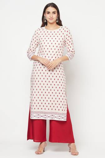 rayon digital screen print straight kurta white