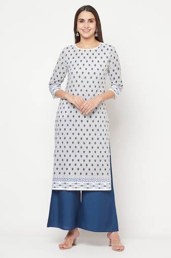 rayon digital screen print straight kurta white