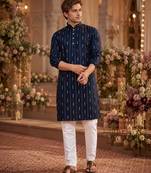 Blue embroidered cotton straight kurta
