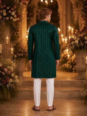 Green embroidered cotton straight kurta 2