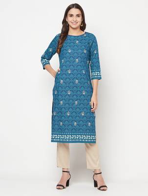 rayon digital screen print straight kurta,blue,(s,m,l,xl,2xl,3xl) 1