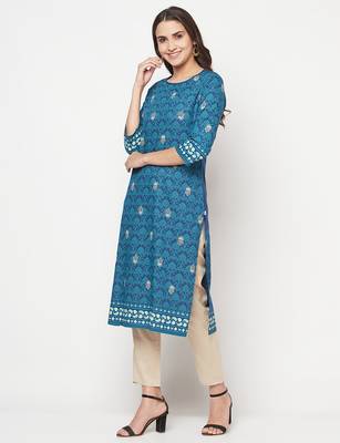 rayon digital screen print straight kurta,blue,(s,m,l,xl,2xl,3xl) 2