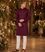 Purple embroidered cotton straight kurta