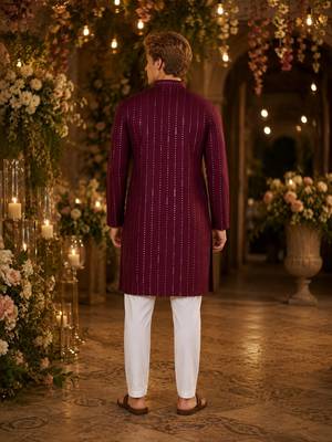 Purple embroidered cotton straight kurta 2