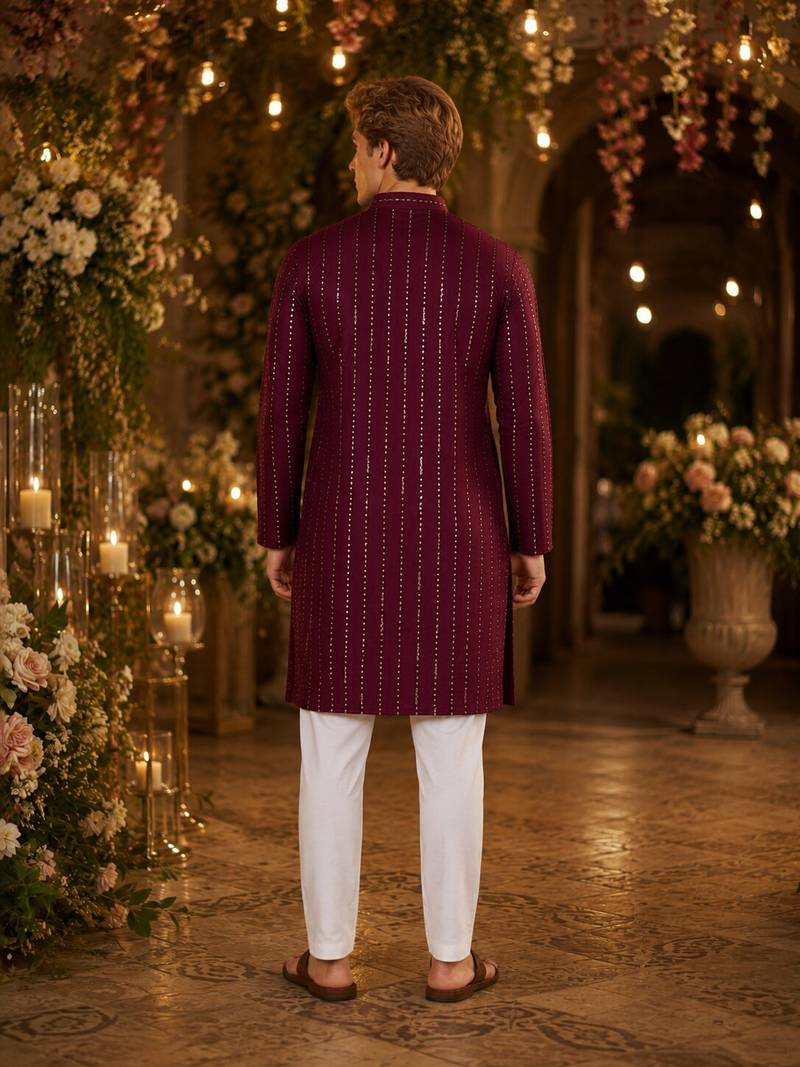 Purple embroidered cotton straight kurta