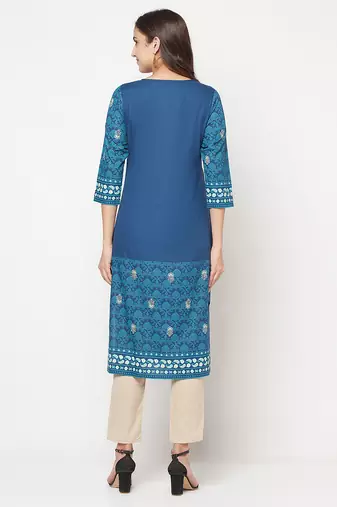 rayon digital screen print straight kurta,blue,(s,m,l,xl,2xl,3xl)