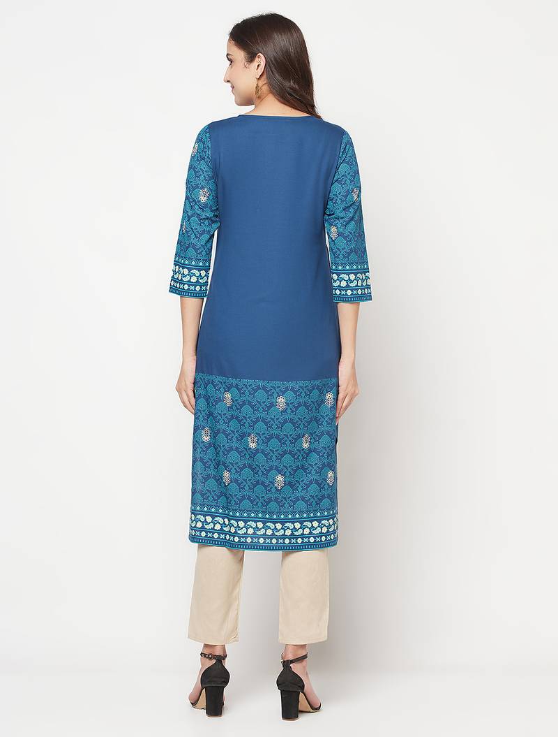 rayon digital screen print straight kurta,blue,(s,m,l,xl,2xl,3xl)