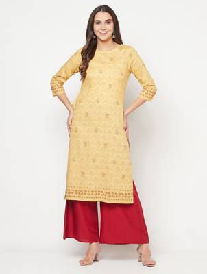 rayon digital screen print straight kurta,golden/beige,(s,m,l,xl,2xl,3xl) 1