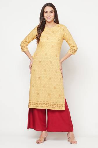 rayon digital screen print straight kurta golden/beige