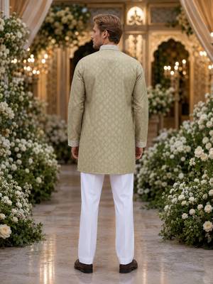 Beige embroidered silk straight kurta 2
