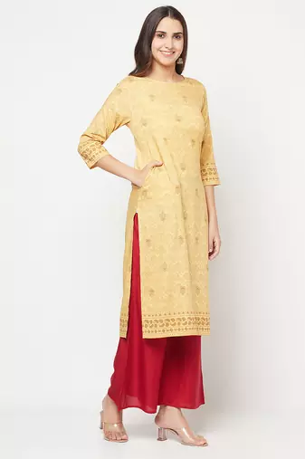 rayon digital screen print straight kurta,golden/beige,(s,m,l,xl,2xl,3xl)