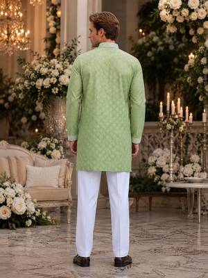 Green embroidered silk straight kurta 2