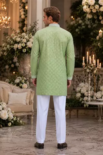Green embroidered silk straight kurta