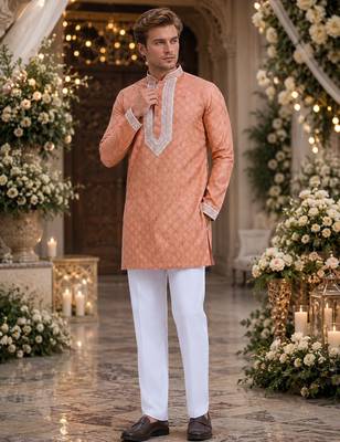 Orange embroidered silk straight kurta 1