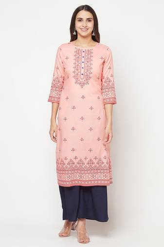 rayon digital screen print straight kurta peach
