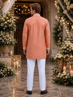 Orange embroidered silk straight kurta 2