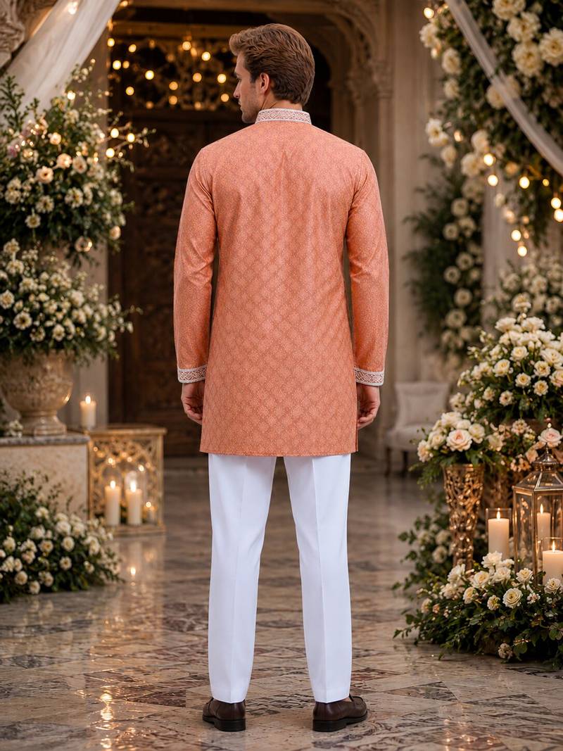Orange embroidered silk straight kurta