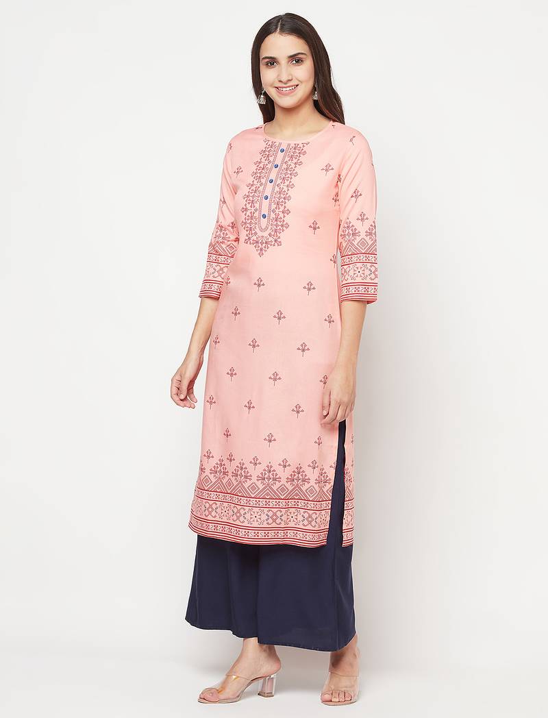 rayon digital screen print straight kurta,peach,(s,m,l,xl,2xl,3xl)