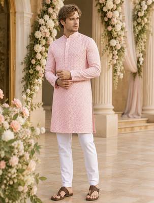 Peach lucknowi & sequence work rayon straight kurta 1