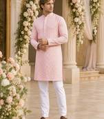 Peach lucknowi & sequence work rayon straight kurta