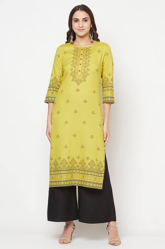 rayon digital screen print straight kurta parrot green