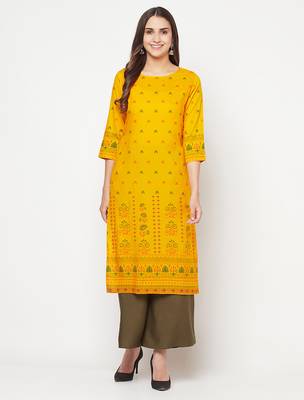 rayon screen print straight kurta,mustard,(s,m,l,xl,2xl,3xl) 1